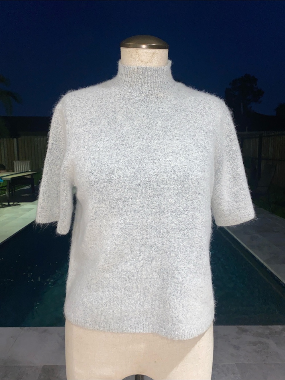LOFT Light Gray Short Sleeve Mock Neck Sweater
